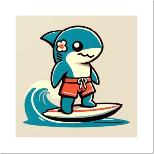 Cute Vintage Shark Surfing Posters and Art